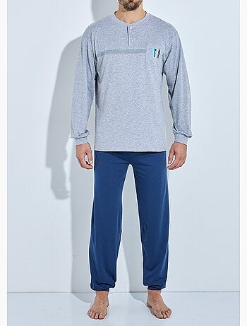 Pijama con cuello tunecino, jersey de algodón, bajos elásticos. - Afibel