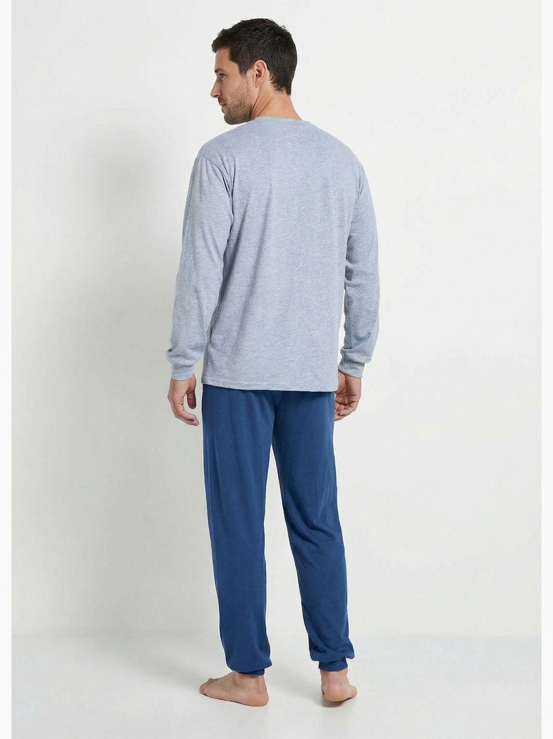 Pijama con cuello tunecino, jersey de algodón, bajos elásticos. - Afibel Gris - Kiabi