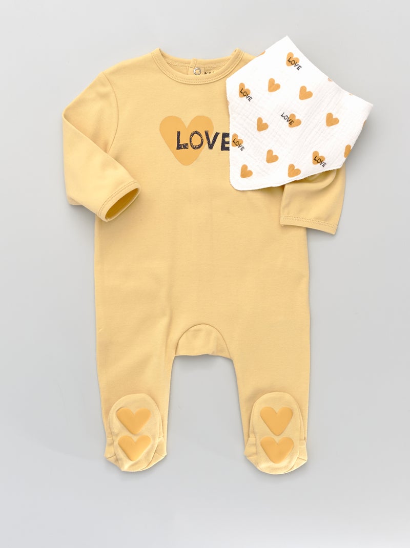 Pijama con pies + babero AMARILLO - Kiabi