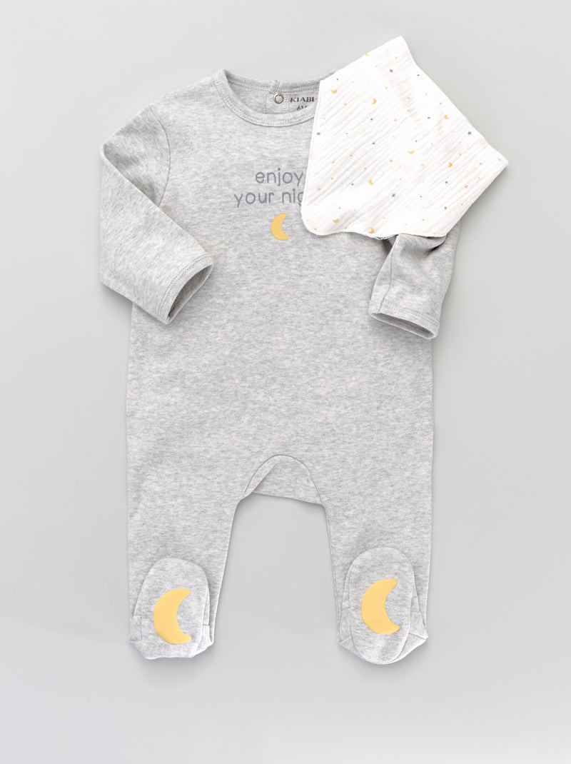 Pijama con pies + babero GRIS - Kiabi