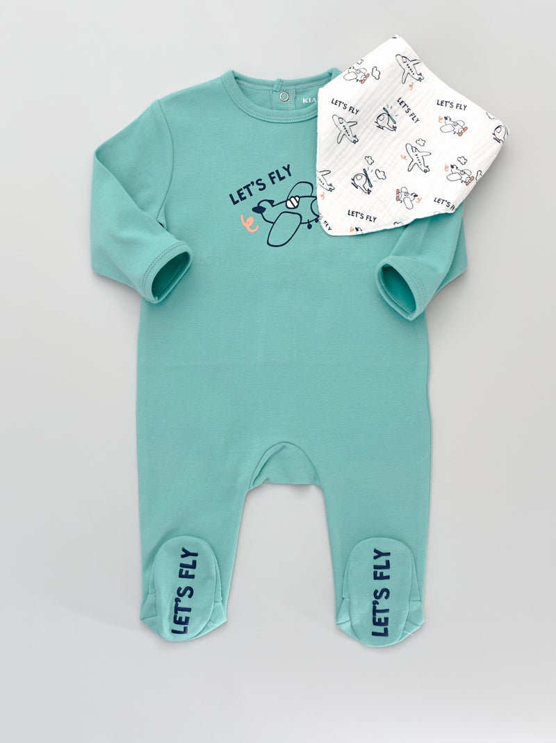 Pijama con pies + babero VERDE - Kiabi