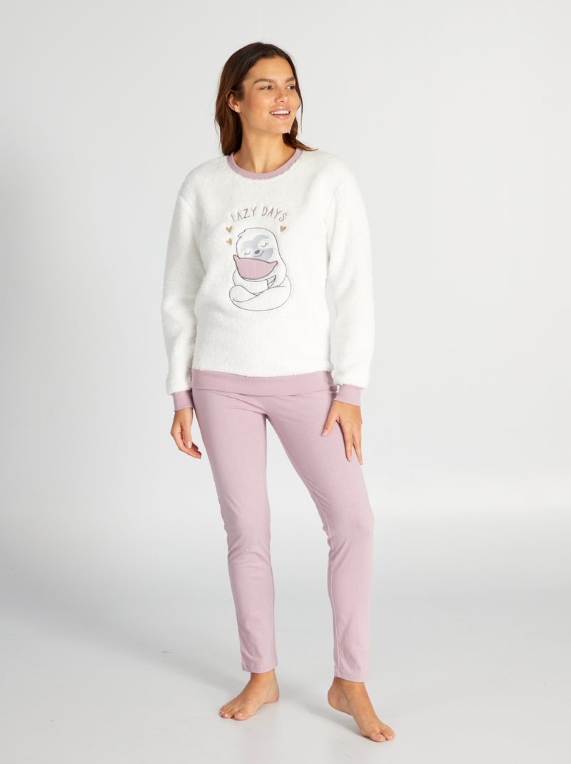 Pijama con sudadera + pantalón  - 2 piezas blanco/rosa - Kiabi