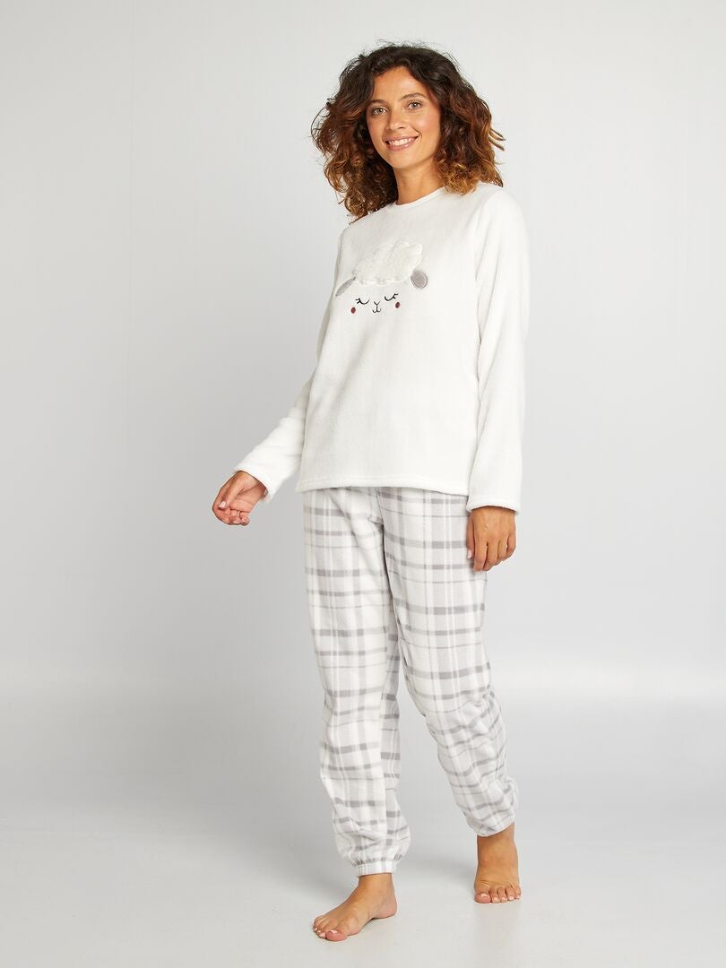 Pijama con sudadera + pantalón de tejido polar - 2 piezas BLANCO - Kiabi