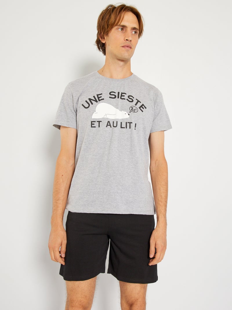 Pijama corto - 2 piezas gris/negro - Kiabi