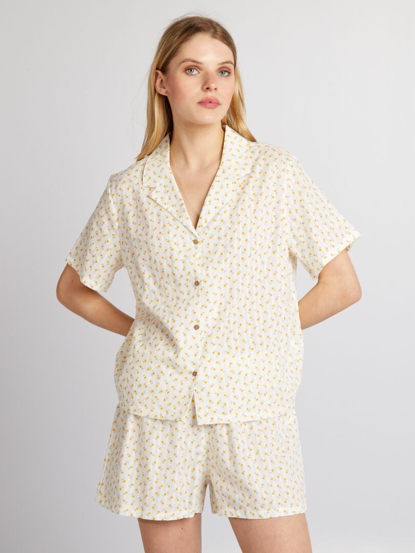 Pijama corto  - camisa y pantalón corto - 2 piezas BLANCO - Kiabi