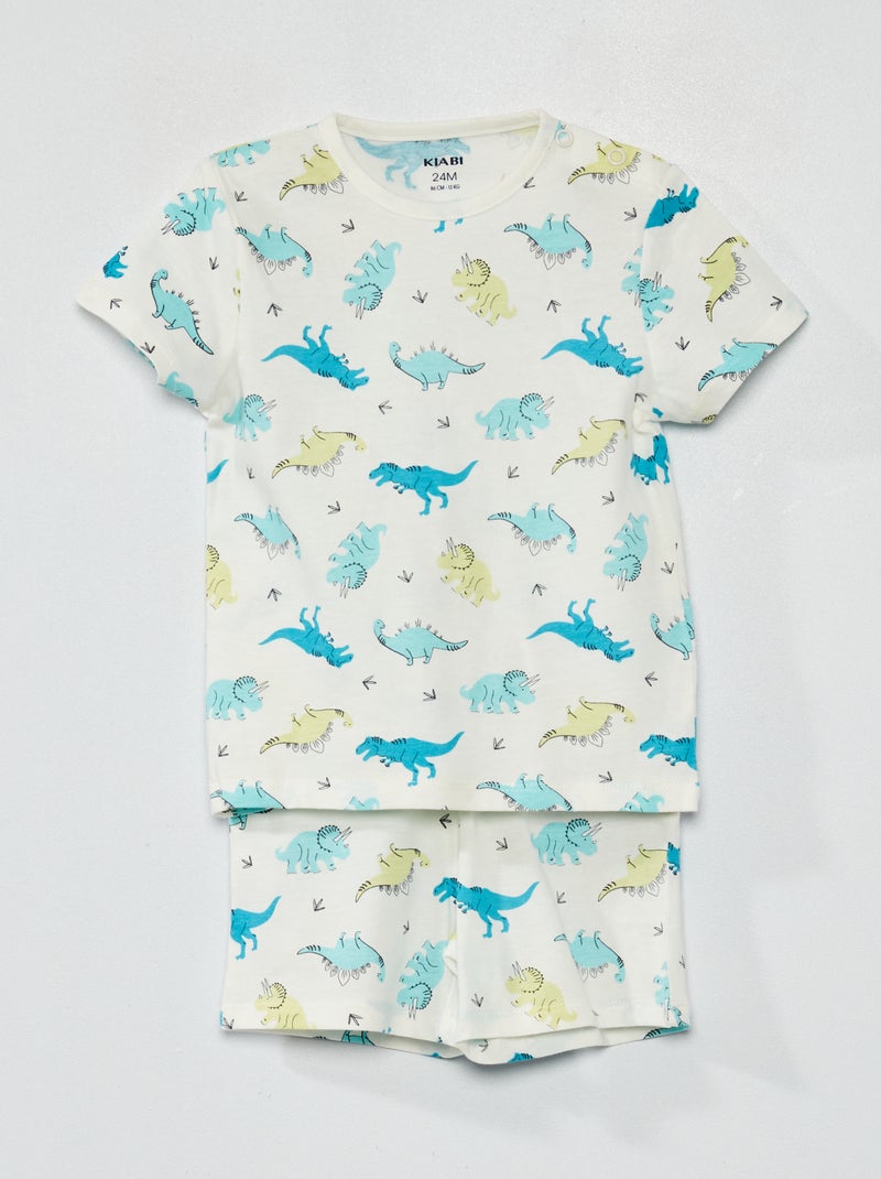 Pijama corto  - estampado de dinosaurios  - 2 piezas BLANCO - Kiabi