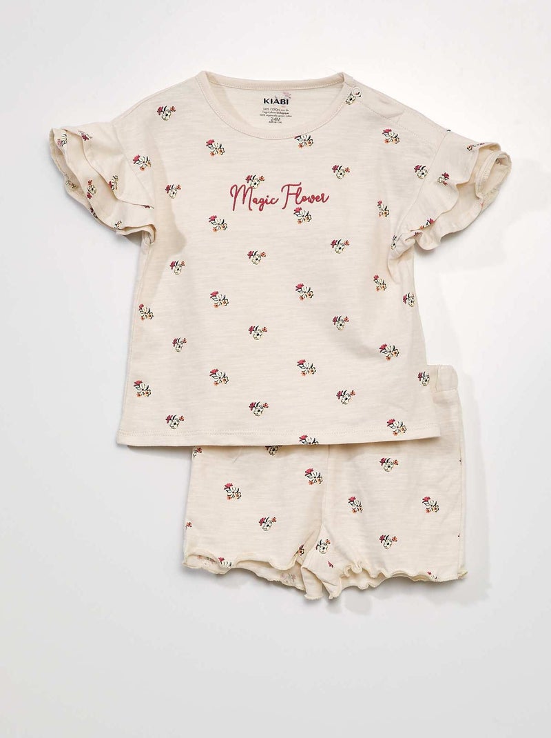 Pijama corto - estampado floral  - 2 piezas BLANCO - Kiabi