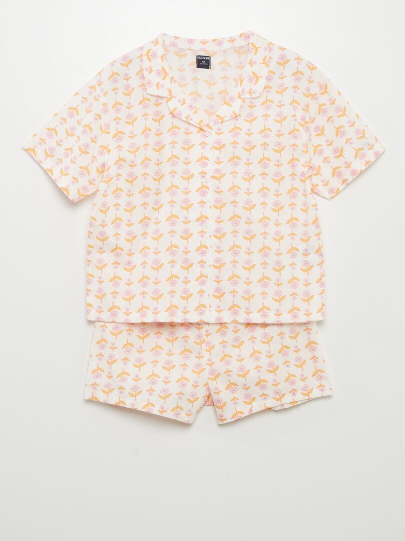 Pijama corto - estampado floral - 2 piezas BLANCO - Kiabi
