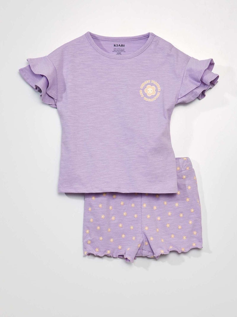 Pijama corto - estampado floral  - 2 piezas PURPURA - Kiabi