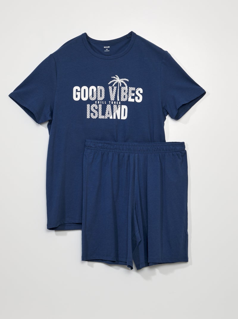 Pijama corto - Inscripción 'good vibes' - 2 piezas AZUL - Kiabi