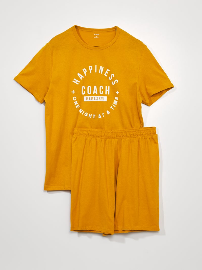 Pijama corto - Inscripción 'hapiness' - 2 piezas AMARILLO - Kiabi