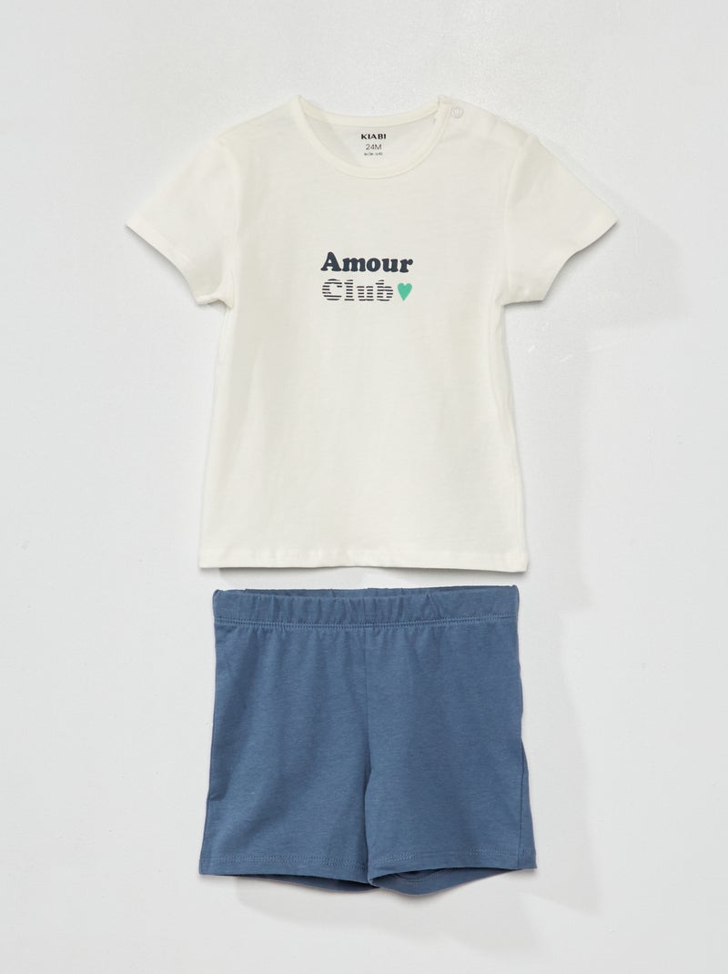 Pijama corto - Mensaje 'amour club' - 2 piezas BLANCO - Kiabi