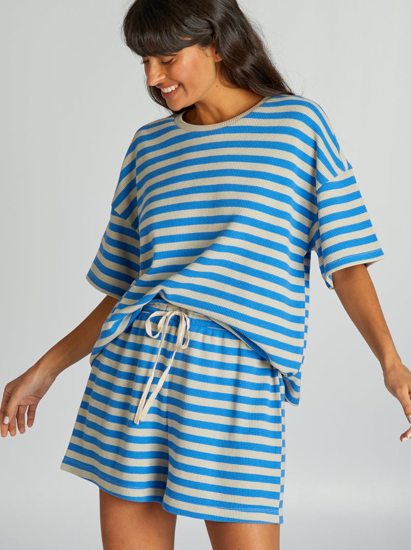 Pijama corto a rayas  - 2 piezas AZUL - Kiabi
