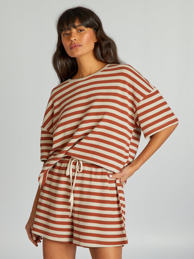 Pijama corto a rayas  - 2 piezas MARRON - Kiabi