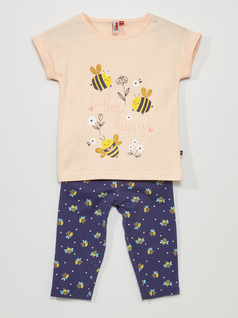 Pijama corto 'abejas' - 2 piezas rosa/azul - Kiabi