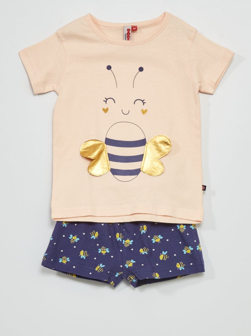 Pijama corto 'abejas' - 2 piezas rosa/azul - Kiabi