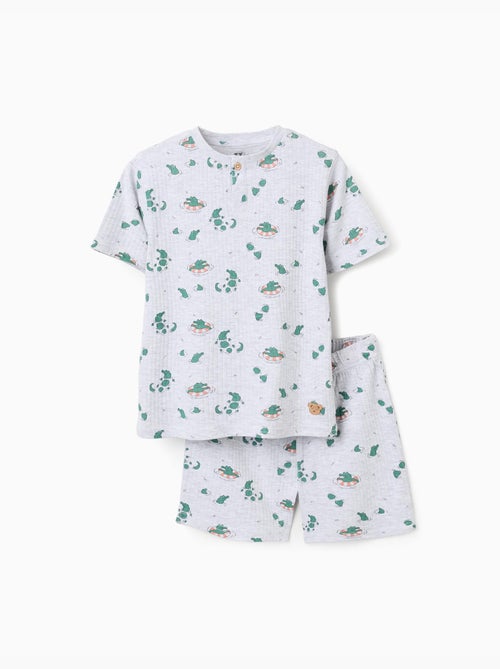 Pijama corto acanalado de algodón con motivo de cocodrilos - Kiabi