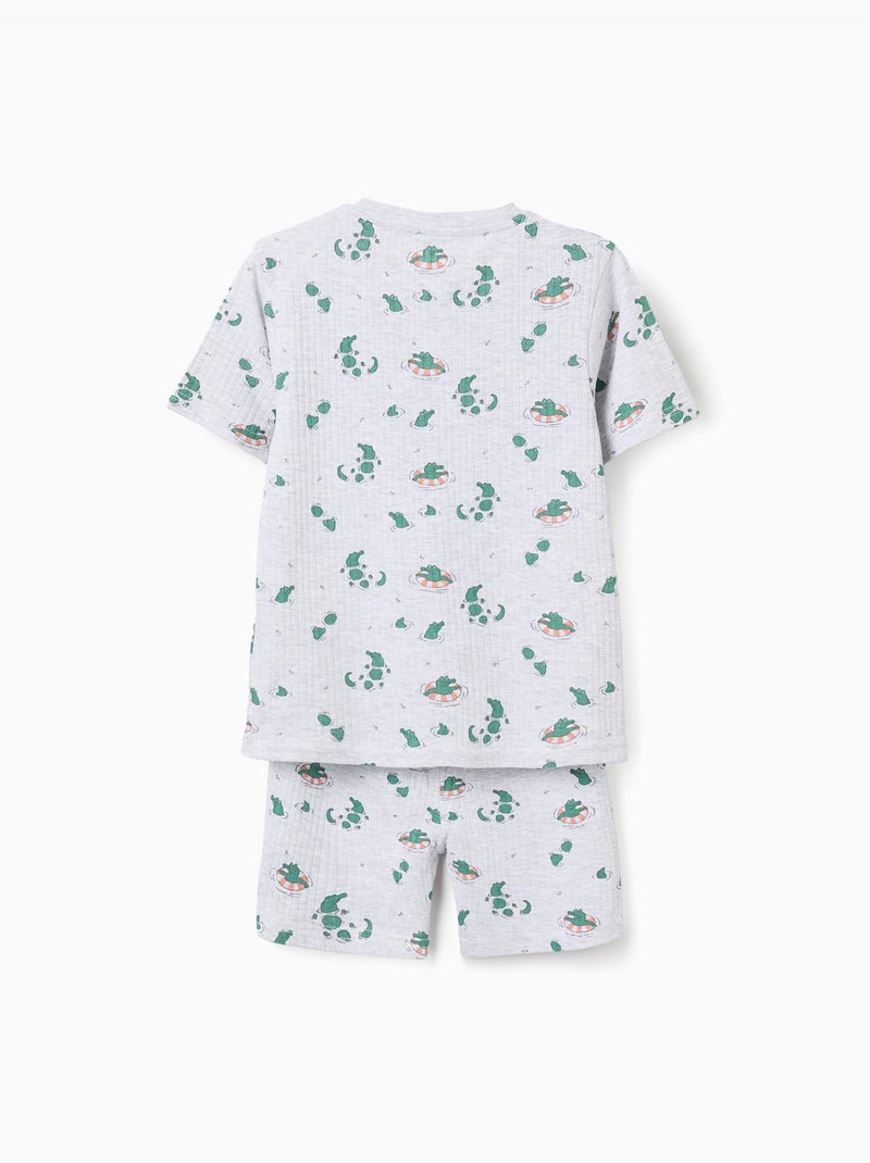 Pijama corto acanalado de algodón con motivo de cocodrilos Gris claro - Kiabi