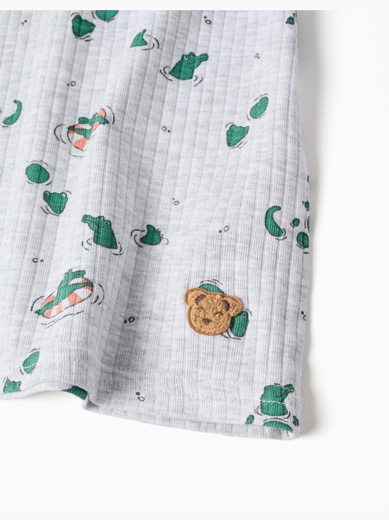 Pijama corto acanalado de algodón con motivo de cocodrilos Gris claro - Kiabi