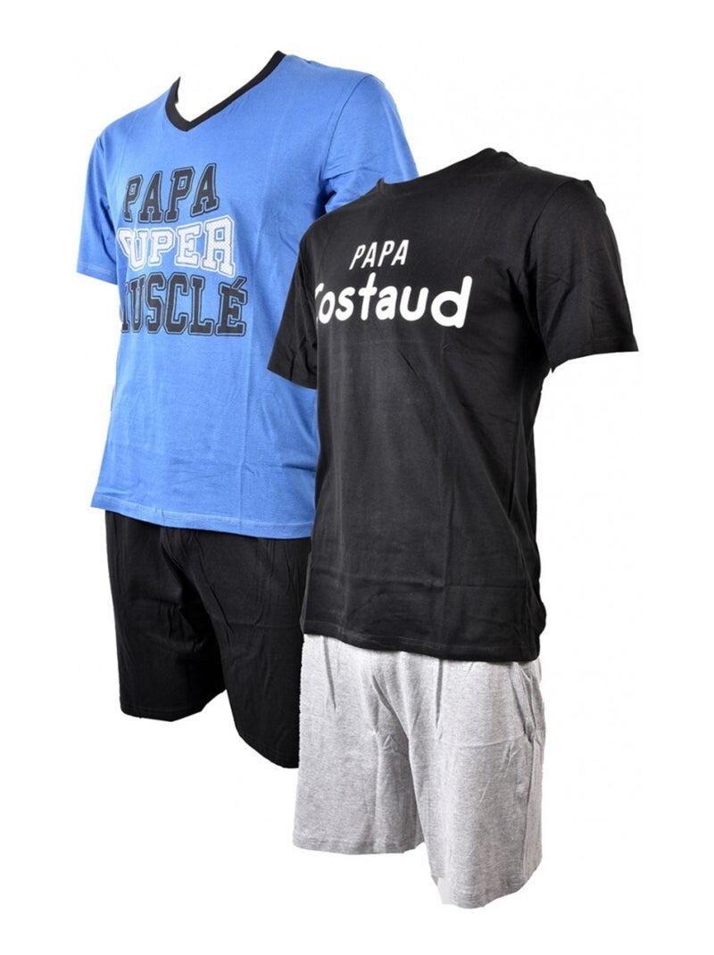 Pijama Corto Algodón - Pack de 2 Azul Negro Gris - Kiabi