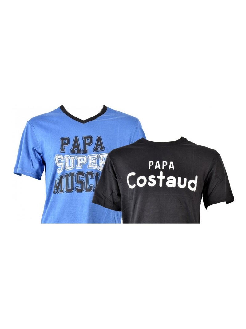 Pijama Corto Algodón - Pack de 2 Azul Negro Gris - Kiabi