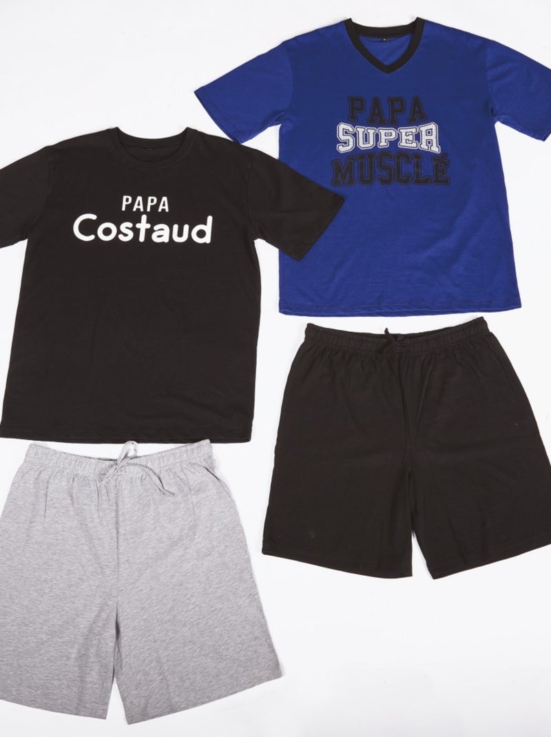 Pijama Corto Algodón - Pack de 2 Azul Negro Gris - Kiabi