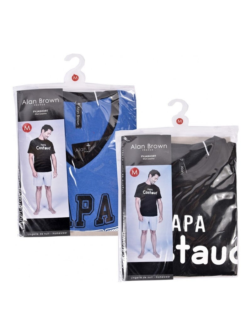 Pijama Corto Algodón - Pack de 2 Azul Negro Gris - Kiabi