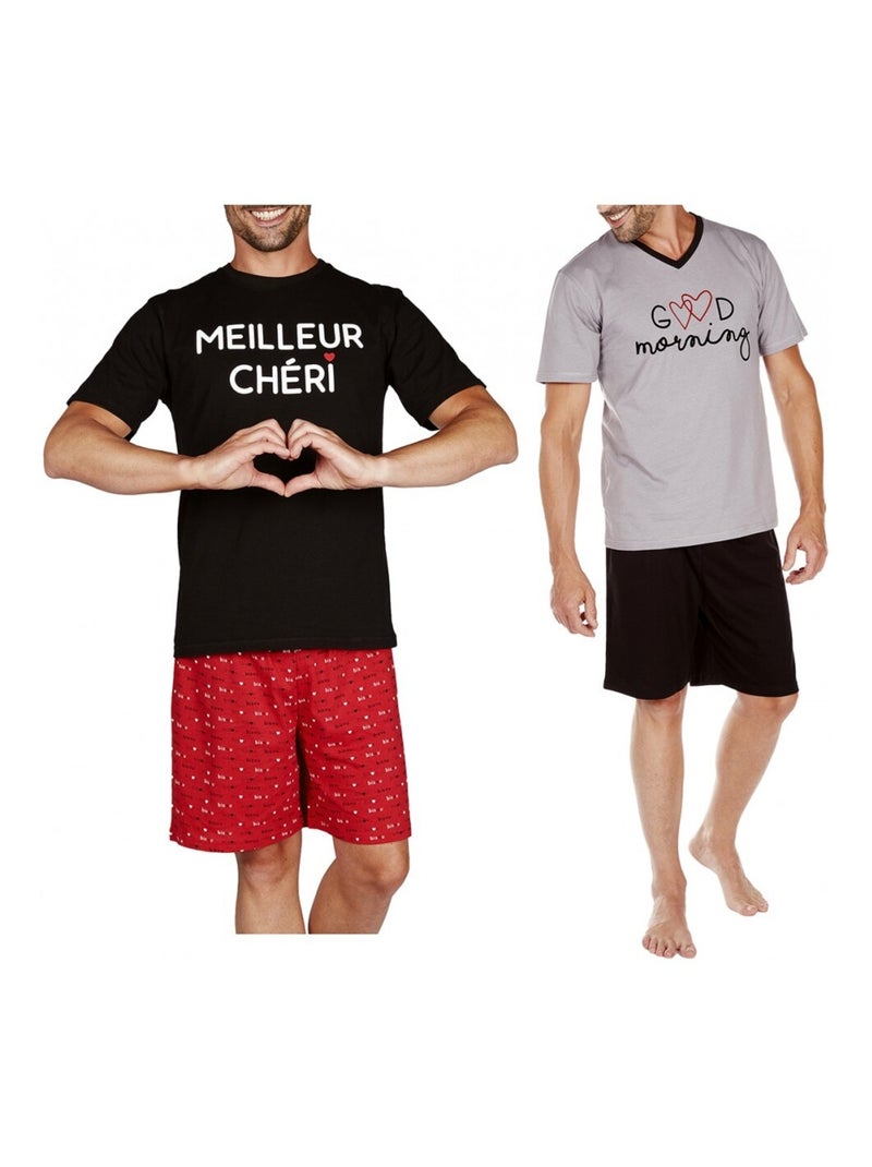 Pijama Corto Algodón - Pack de 2 Negro Rojo Gris - Kiabi