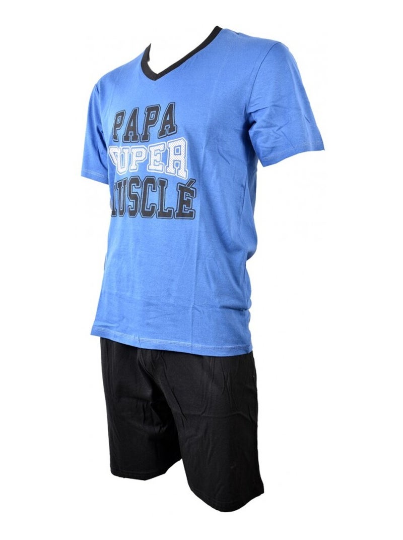 Pijama Corto ALGODÓN Azul Negro - Kiabi