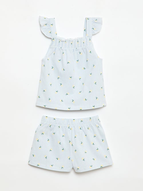 Pijama corto camiseta con volante + Pantalón corto - Pack de 2 - Kiabi