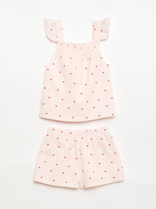 Pijama corto camiseta con volante + Pantalón corto - Pack de 2 - Kiabi