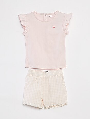 Pijama corto camiseta + Pantalón corto con volantes - 2 piezas