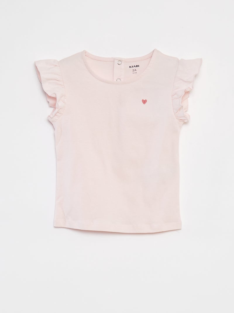 Pijama corto camiseta + Pantalón corto con volantes - 2 piezas ROSA - Kiabi