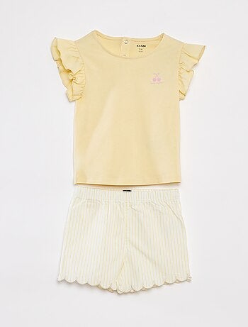 Pijama corto camiseta + short con volantes - 2 piezas