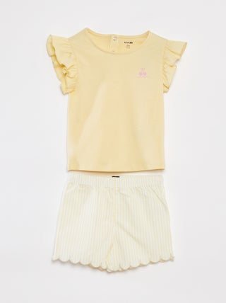 Pijama corto camiseta + short con volantes - 2 piezas