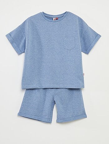 Pijama corto con camiseta con bolsillo + pantalón corto lisos - 2 piezas