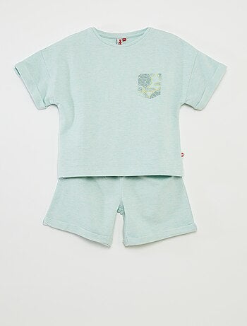 Pijama corto con camiseta con bolsillo + pantalón corto lisos - 2 piezas