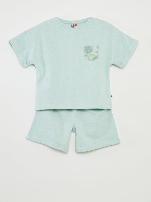 Pijama corto con camiseta con bolsillo + pantalón corto lisos  - 2 piezas - Kiabi