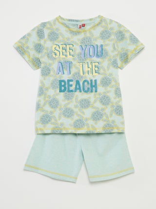 Pijama corto con camiseta con estampado + pantalón corto - 2 piezas
