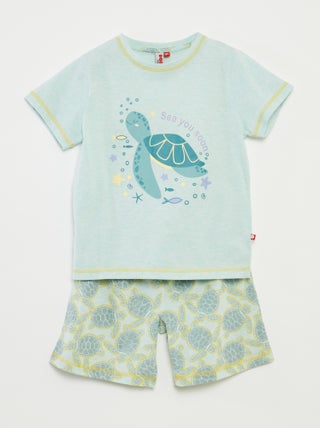 Pijama corto con camiseta con estampado + pantalón corto - 2 piezas