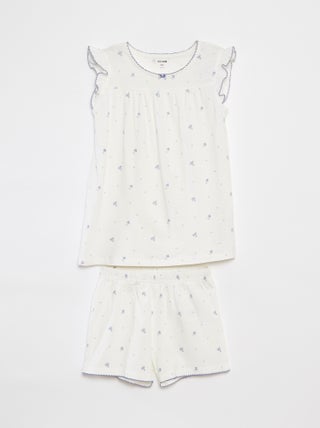 Pijama corto con camiseta con volante + short - 2 piezas