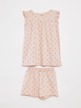 Pijama corto con camiseta con volante + short - 2 piezas