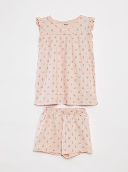 Pijama corto con camiseta con volante + short - 2 piezas - Kiabi