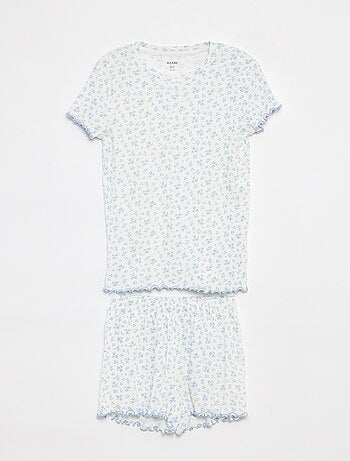 Pijama corto con camiseta + pantalón corto de canalé - 2 piezas