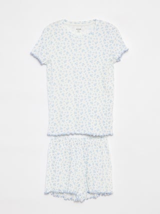 Pijama corto con camiseta + pantalón corto de canalé  - 2 piezas