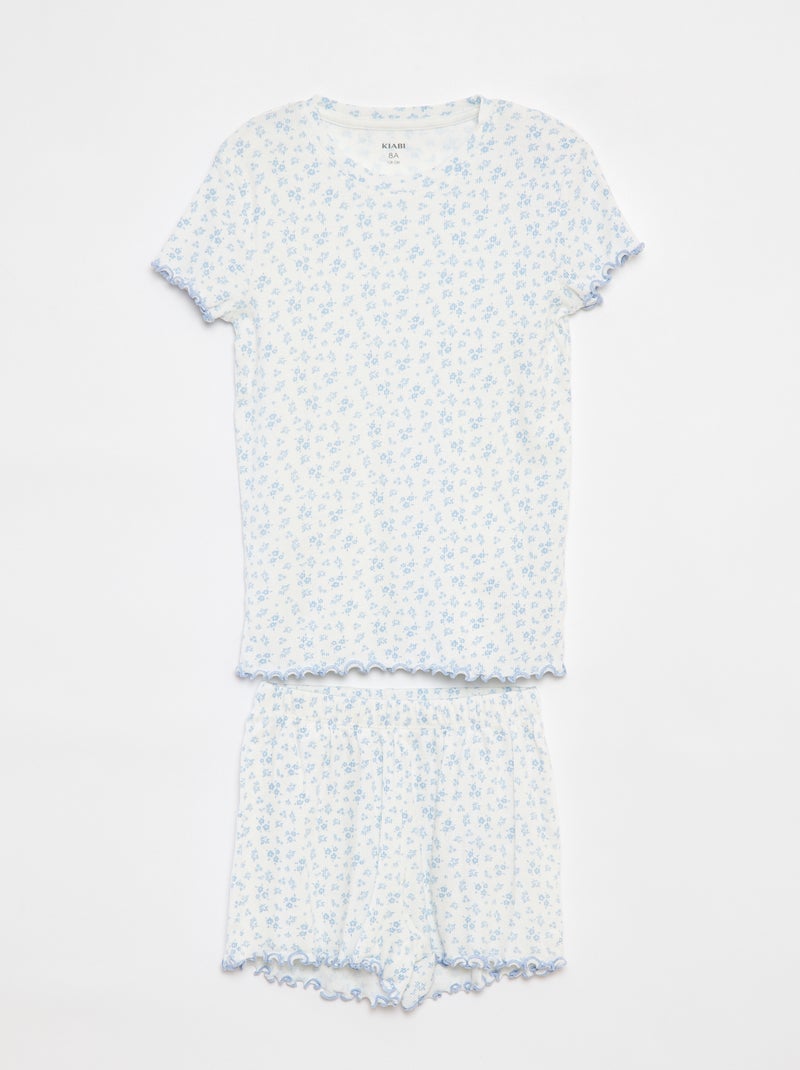 Pijama corto con camiseta + pantalón corto de canalé  - 2 piezas Azul - Kiabi