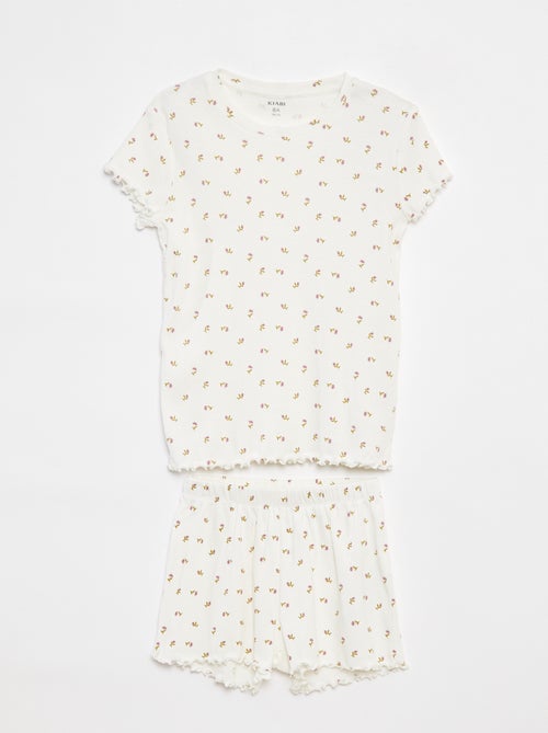 Pijama corto con camiseta + pantalón corto de canalé  - 2 piezas - Kiabi