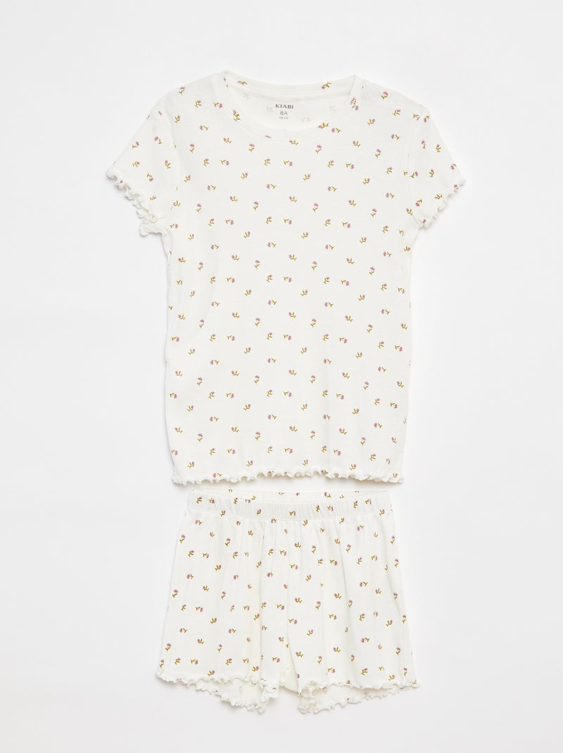 Pijama corto con camiseta + pantalón corto de canalé  - 2 piezas Beige - Kiabi