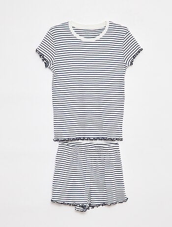 Pijama corto con camiseta + pantalón corto de canalé - 2 piezas