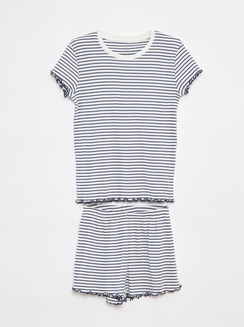 Pijama corto con camiseta + pantalón corto de canalé  - 2 piezas Gris - Kiabi
